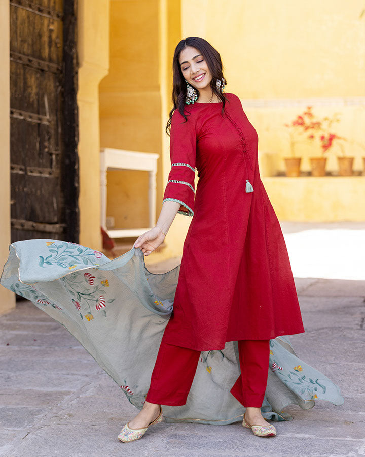 Casual Wear 3/4th Sleeve Ladies Red Plain Cotton Kurti, Size: S-XXL,  Machine wash at Rs 250/piece in Jaipur